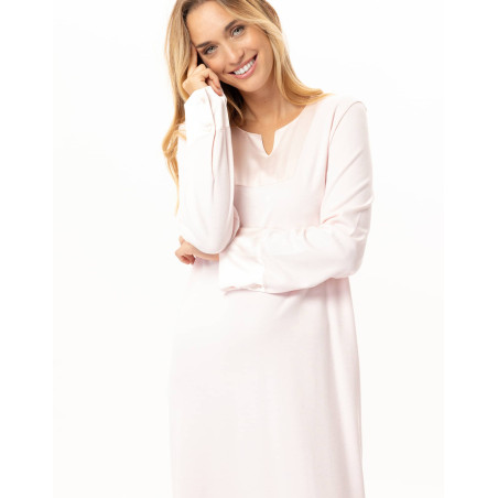 Chemise de nuit longue en coton ANDY Rose | Lingerie le Chat