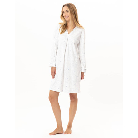 Chemise de nuit en coton COSY Ecru / Ciel | Lingerie le Chat