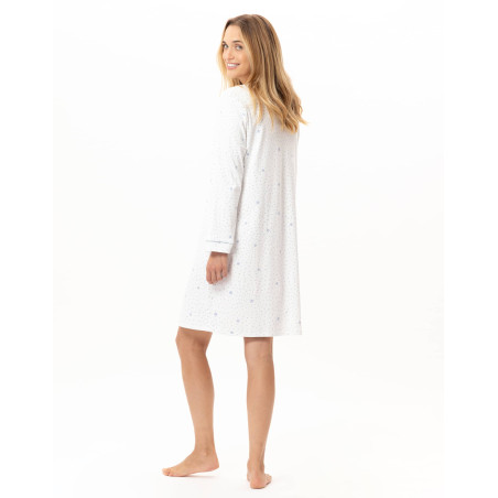 Chemise de nuit en coton COSY Ecru / Ciel | Lingerie le Chat