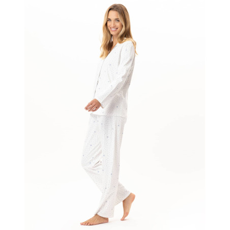 Pyjama boutonné en coton COSY Ecru / Ciel | Lingerie le Chat