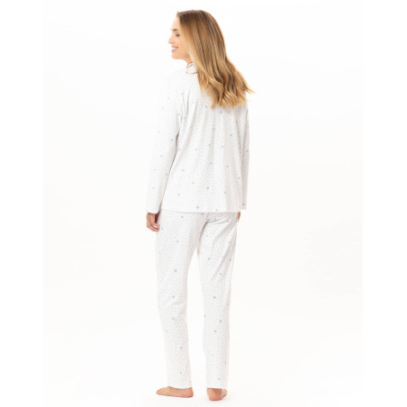 Pyjama boutonné en coton COSY Ecru / Ciel | Lingerie le Chat