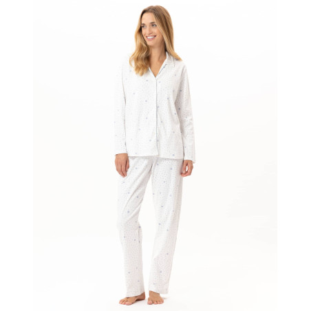 Pyjama boutonné en coton COSY Ecru / Ciel | Lingerie le Chat