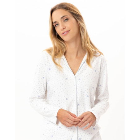 Pyjama boutonné en coton COSY Ecru / Ciel | Lingerie le Chat