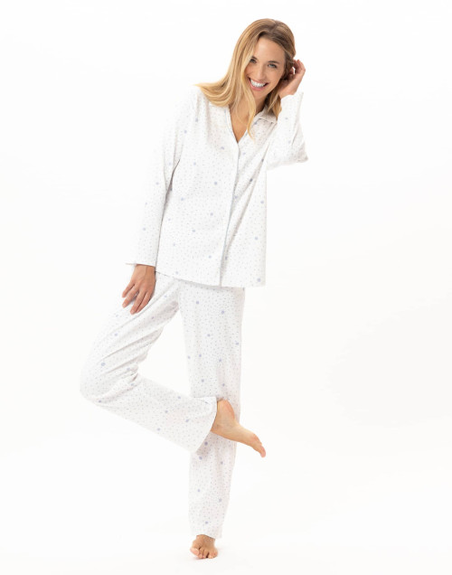 Pyjama boutonné en coton COSY Ecru / Ciel | Lingerie le Chat