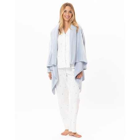 Pyjama boutonné en coton COSY Ecru / Ciel | Lingerie le Chat