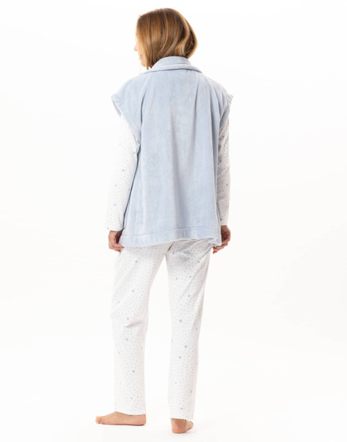 Veste manches courtes boutonnée en peluche flanelle ESSENTIEL Ciel
