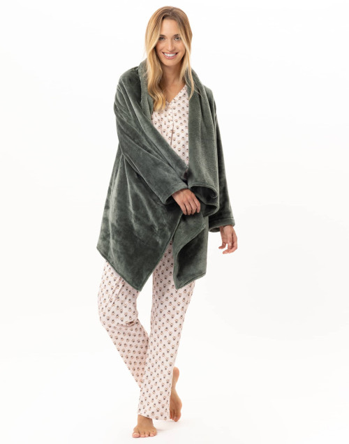 Asymmetrical plush flannel jacket ESSENTIEL Lichen