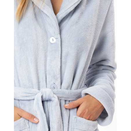 Robe de chambre boutonnée en peluche flanelle ESSENTIEL Ciel | Lingerie le Chat