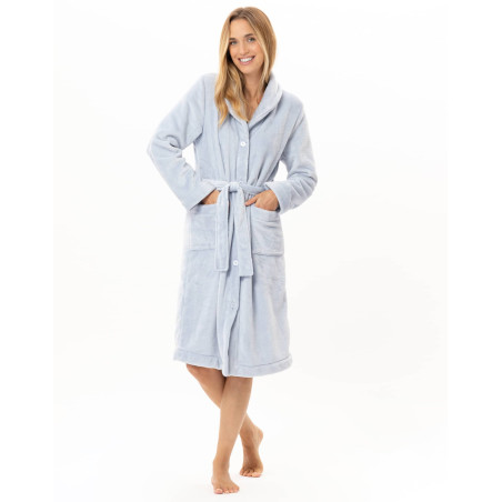 Robe de chambre boutonnée en peluche flanelle ESSENTIEL Ciel | Lingerie le Chat