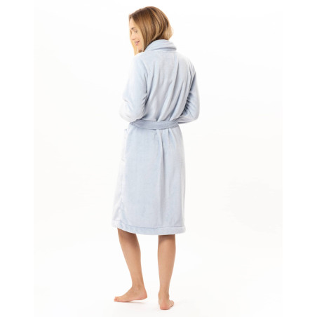 Robe de chambre boutonnée en peluche flanelle ESSENTIEL Ciel | Lingerie le Chat