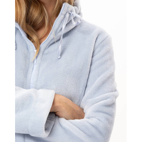 Veste zippée en peluche flanelle ESSENTIEL Ciel | Lingerie le Chat