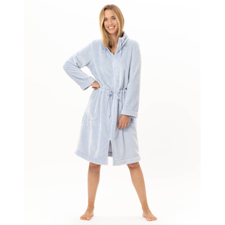 Veste zippée en peluche flanelle ESSENTIEL Ciel | Lingerie le Chat