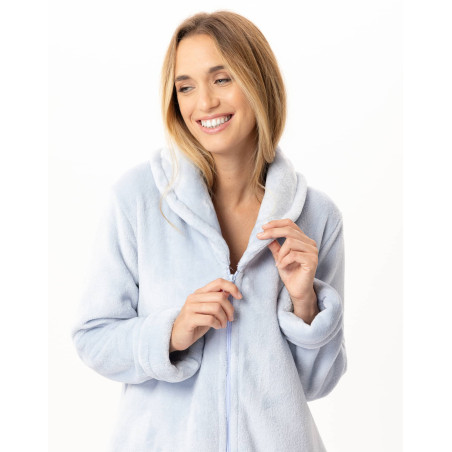 Robe de chambre zippée en peluche flanelle ESSENTIEL Ciel | Lingerie le Chat
