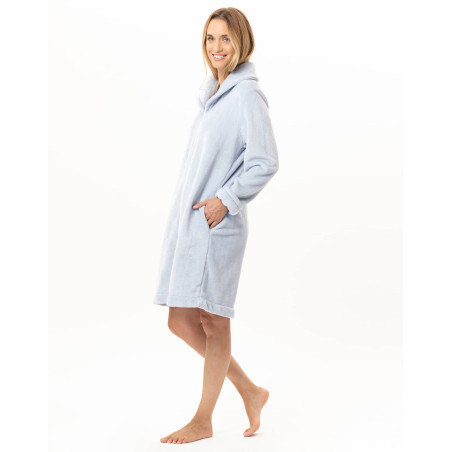 Robe de chambre zippée en peluche flanelle ESSENTIEL Ciel | Lingerie le Chat