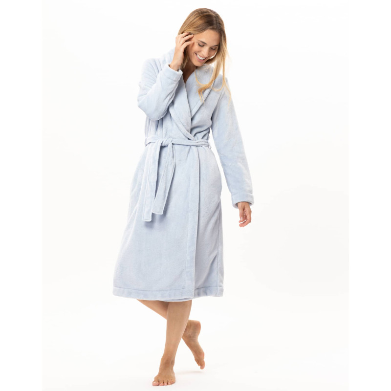Peignoir croisé en peluche flanelle ESSENTIEL Ciel | Lingerie le Chat