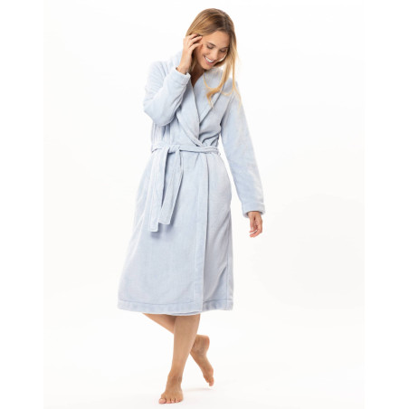 Peignoir croisé en peluche flanelle ESSENTIEL Ciel | Lingerie le Chat