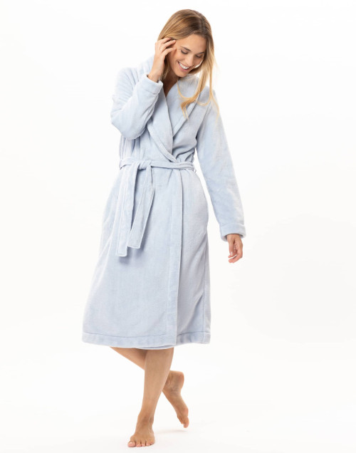 Peignoir croisé en peluche flanelle ESSENTIEL Ciel | Lingerie le Chat