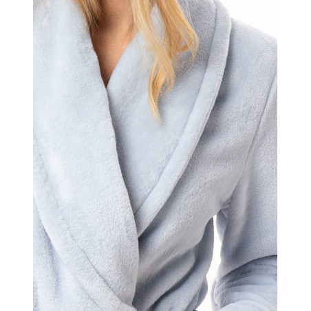 Peignoir croisé en peluche flanelle ESSENTIEL Ciel | Lingerie le Chat