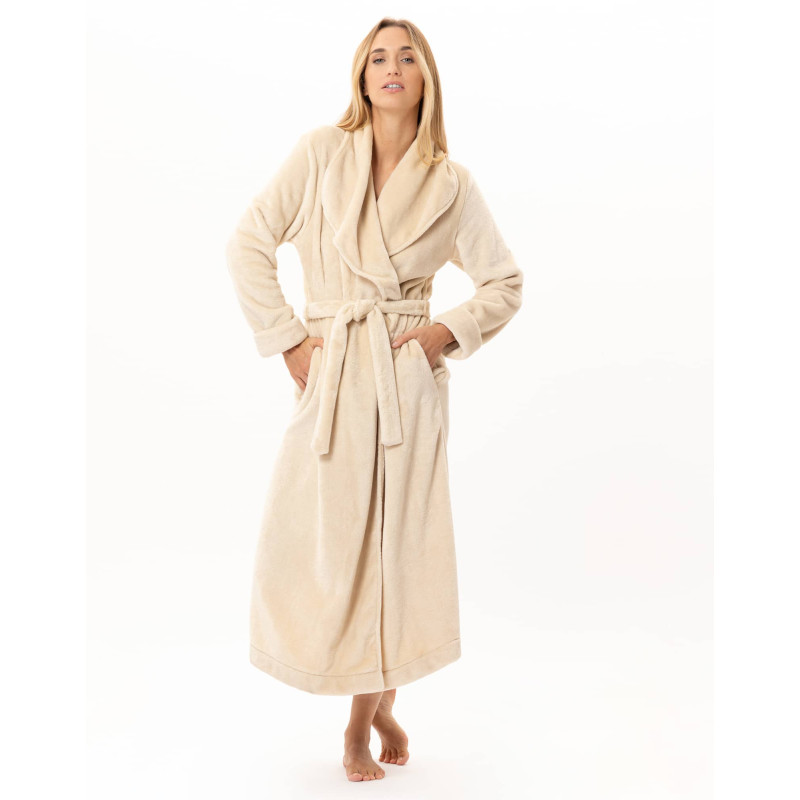 Peignoir croisé long en peluche flanelle ESSENTIEL Coquille | Lingerie le Chat