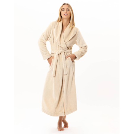 Peignoir croisé long en peluche flanelle ESSENTIEL Coquille | Lingerie le Chat