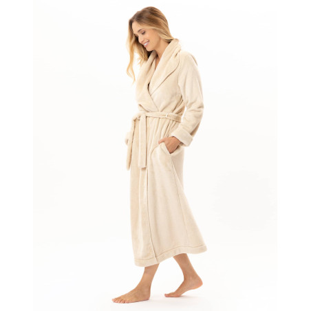 Peignoir croisé long en peluche flanelle ESSENTIEL Coquille | Lingerie le Chat