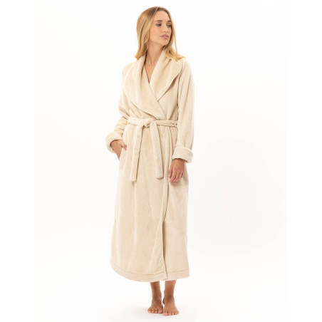 Peignoir croisé long en peluche flanelle ESSENTIEL Coquille | Lingerie le Chat