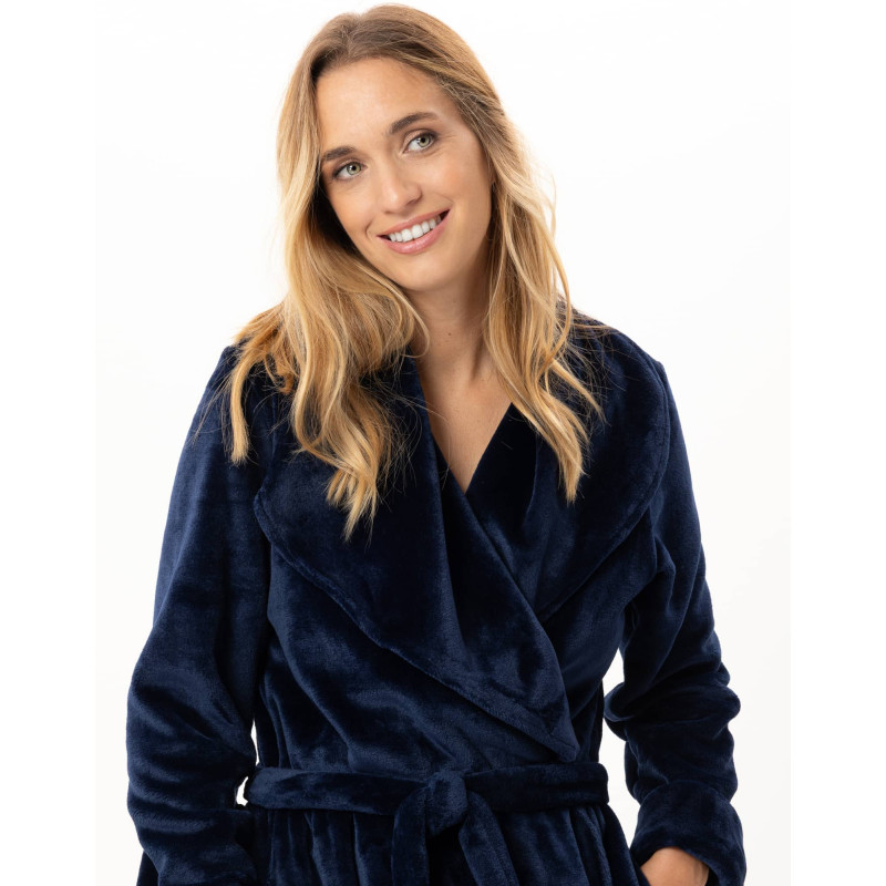 Peignoir croisé long en peluche flanelle ESSENTIEL Marine | Lingerie le Chat Peignoir croisé long en peluche flanelle ESSENTIEL Marine | Lingerie le Chat