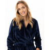 Peignoir croisé long en peluche flanelle ESSENTIEL Marine