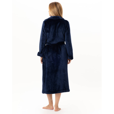 Peignoir croisé long en peluche flanelle ESSENTIEL Marine | Lingerie le Chat