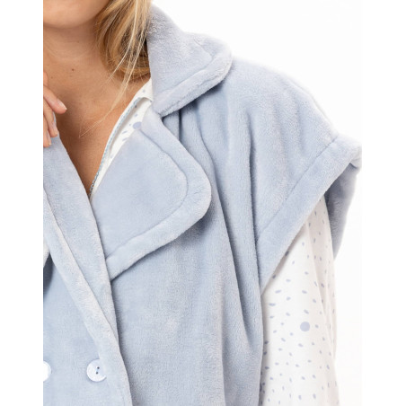 Veste manches courtes boutonnée en peluche flanelle ESSENTIEL Ciel | Lingerie le Chat