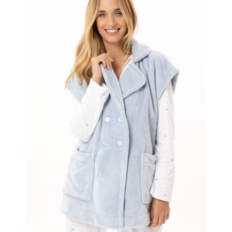 Veste manches courtes boutonnée en peluche flanelle ESSENTIEL Ciel | Lingerie le Chat