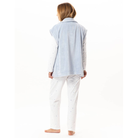 Veste manches courtes boutonnée en peluche flanelle ESSENTIEL Ciel | Lingerie le Chat