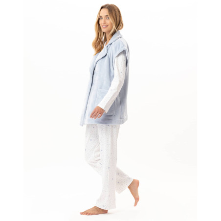 Veste manches courtes boutonnée en peluche flanelle ESSENTIEL Ciel | Lingerie le Chat