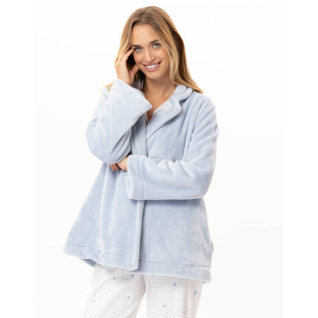 Veste boutonnée en peluche flanelle ESSENTIEL Ciel | Lingerie le Chat