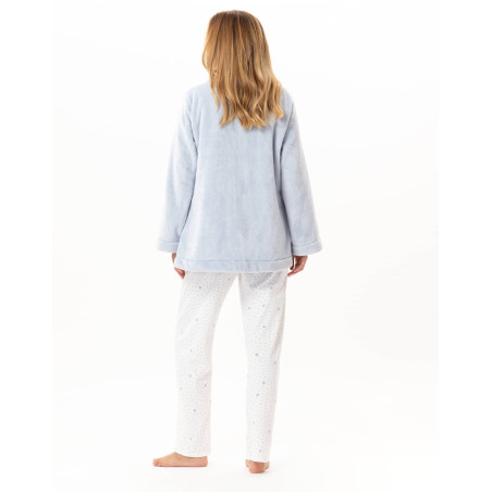 Veste boutonnée en peluche flanelle ESSENTIEL Ciel | Lingerie le Chat