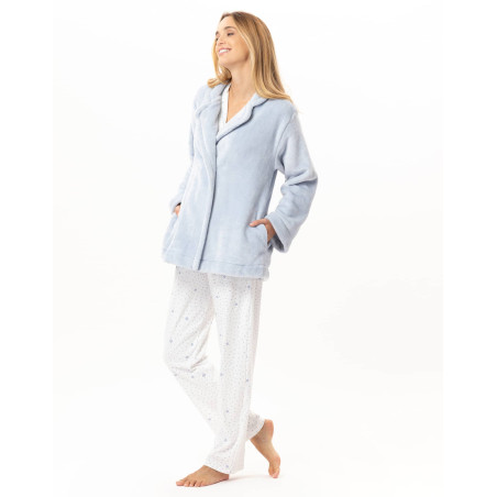 Veste boutonnée en peluche flanelle ESSENTIEL Ciel | Lingerie le Chat