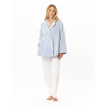 Veste boutonnée en peluche flanelle ESSENTIEL Ciel | Lingerie le Chat