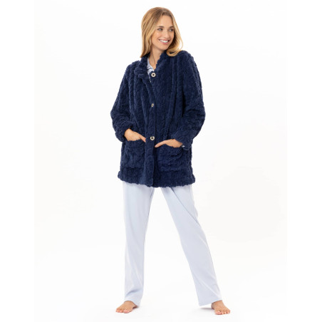 Veste boutonnée effet tressé ESSENTIEL Marine | Lingerie le Chat