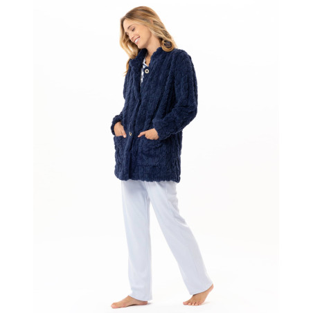 Veste boutonnée effet tressé ESSENTIEL Marine | Lingerie le Chat