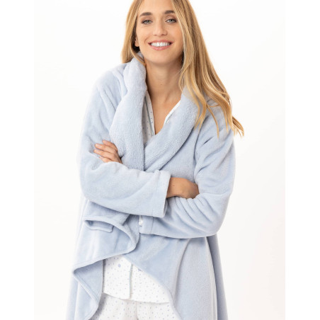 Asymmetrical plush flannel jacket ESSENTIEL Sky | Lingerie le Chat
