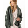 Asymmetrical plush flannel jacket ESSENTIEL Lichen