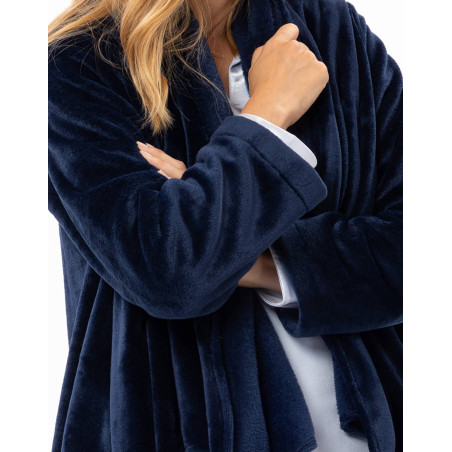 Asymmetrical plush flannel jacket ESSENTIEL Navy Blue | Lingerie le Chat