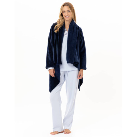 Asymmetrical plush flannel jacket ESSENTIEL Navy Blue | Lingerie le Chat