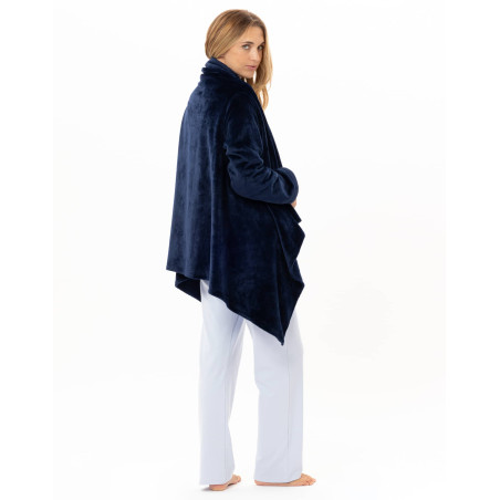 Asymmetrical plush flannel jacket ESSENTIEL Navy Blue | Lingerie le Chat