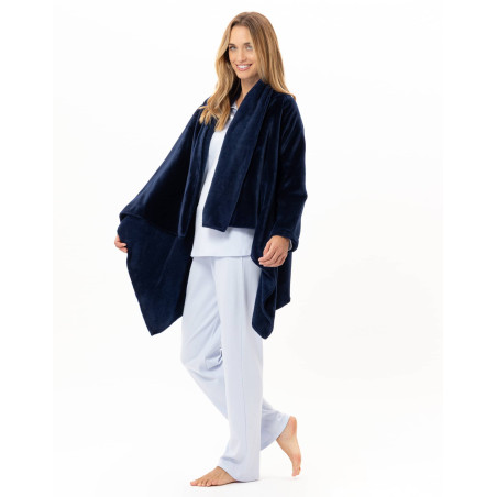 Asymmetrical plush flannel jacket ESSENTIEL Navy Blue | Lingerie le Chat
