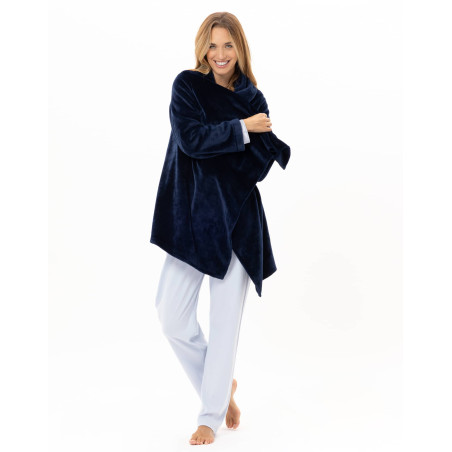 Asymmetrical plush flannel jacket ESSENTIEL Navy Blue | Lingerie le Chat