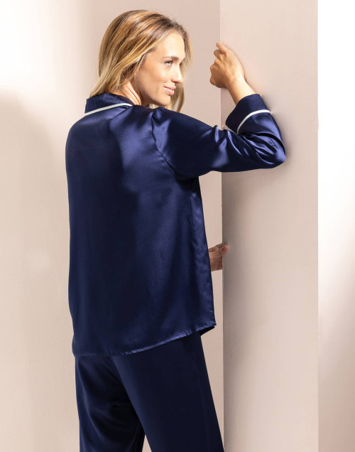 Silk Pajamas Navy Blue Silk Pajamas Navy Blue