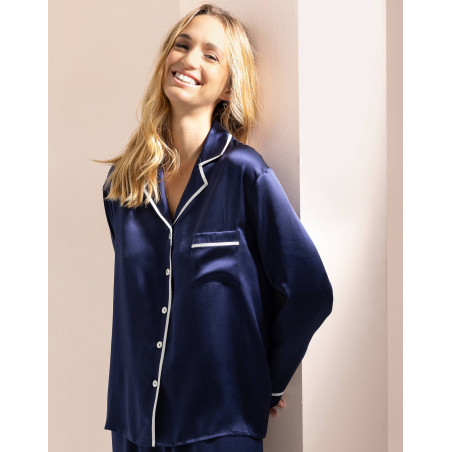 Pyjama en soie Marine | Lingerie le Chat