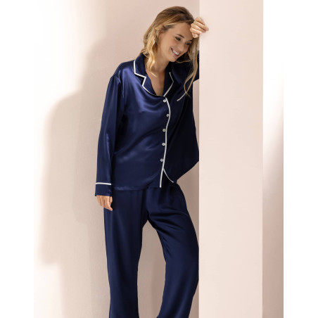 Pyjama en soie Marine | Lingerie le Chat