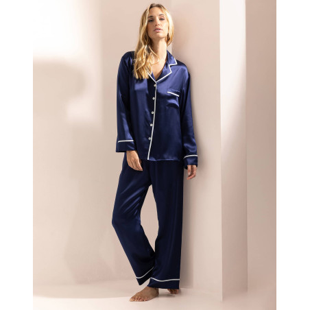 Pyjama en soie Marine | Lingerie le Chat